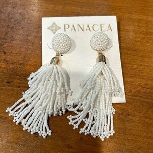 New Panacea White Island hand micro beaded tiered tassel earrings pierced ear